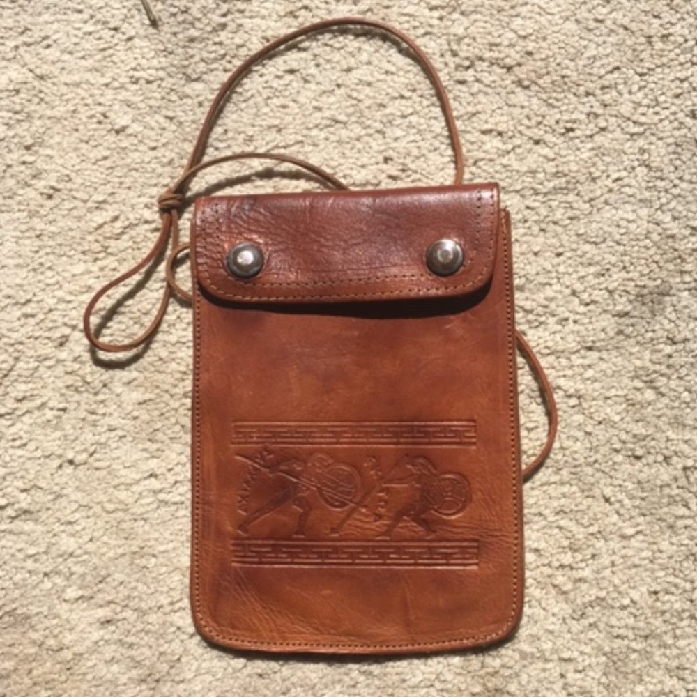Greek Leather Crossbody/Belt Holster Passport Phone Traveling Bag